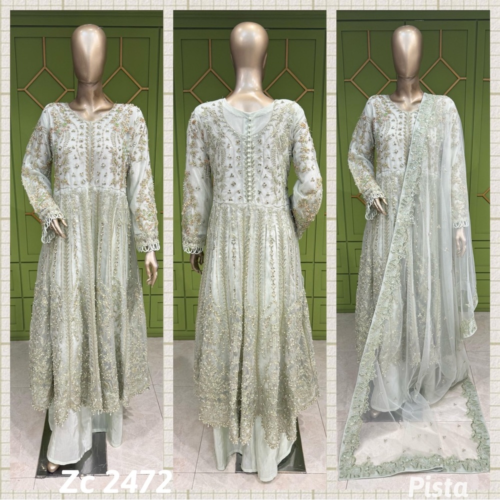 Elegant Embroidered Green Dress